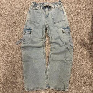 Justice Baggy blue cargo jeans with adjustable waistband Youth 16 #skater